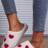 White Heart Print Plush Slippers