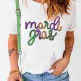 White Sequin Mardi Gras Tee