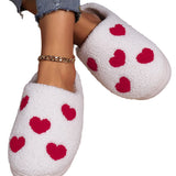 White Heart Print Plush Slippers