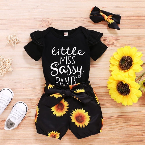 SunnyBloom™ – 3-Piece Baby Girl Sunflower Outfit