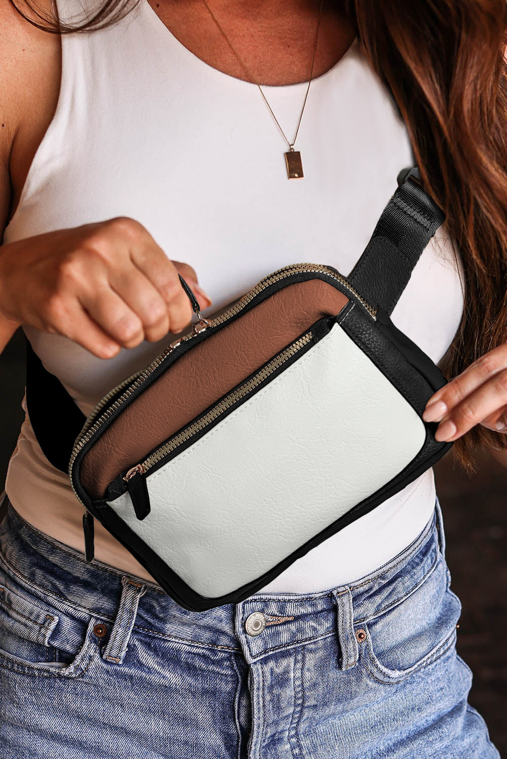 White Color Block Crossbody Bag