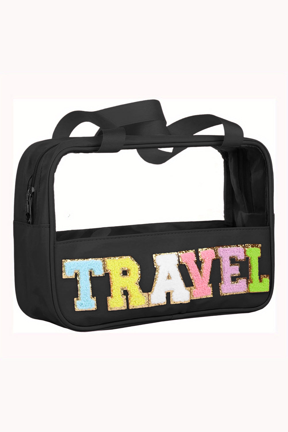 Black TRAVEL Chenille PVC Makeup Bag