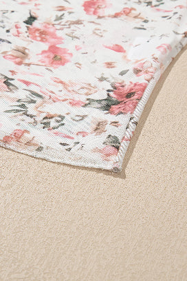 Floral design brown mesh top with mock neck for a trendy appearance