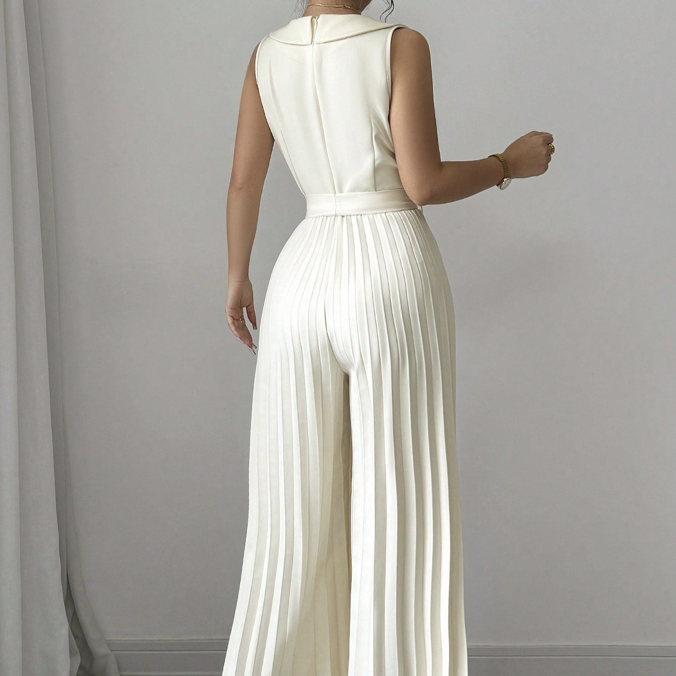 chic belted jumpsuit with v-neck design