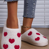 White Heart Print Plush Slippers