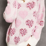 Trendy women’s pink heart leopard print sweater for casual wear