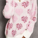 Trendy women’s pink heart leopard print sweater for casual wear