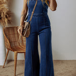 Comfortable sail blue jumpsuit with spaghetti straps for casual wear