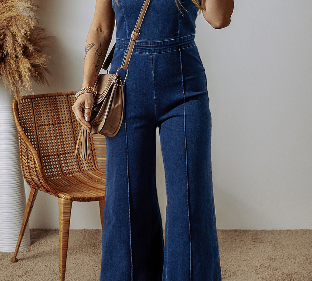 Comfortable sail blue jumpsuit with spaghetti straps for casual wear
