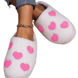 White Heart Print Plush Slippers