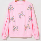 Light Pink Bow Lantern Sleeve Sweatshirt
