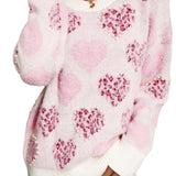 Pink Heart Leopard Print Sweater