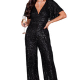 Black Sequin V-Neck Jumpsuit