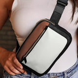 Elegant white color block bag with gold-tone hardware