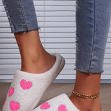White Heart Print Plush Slippers