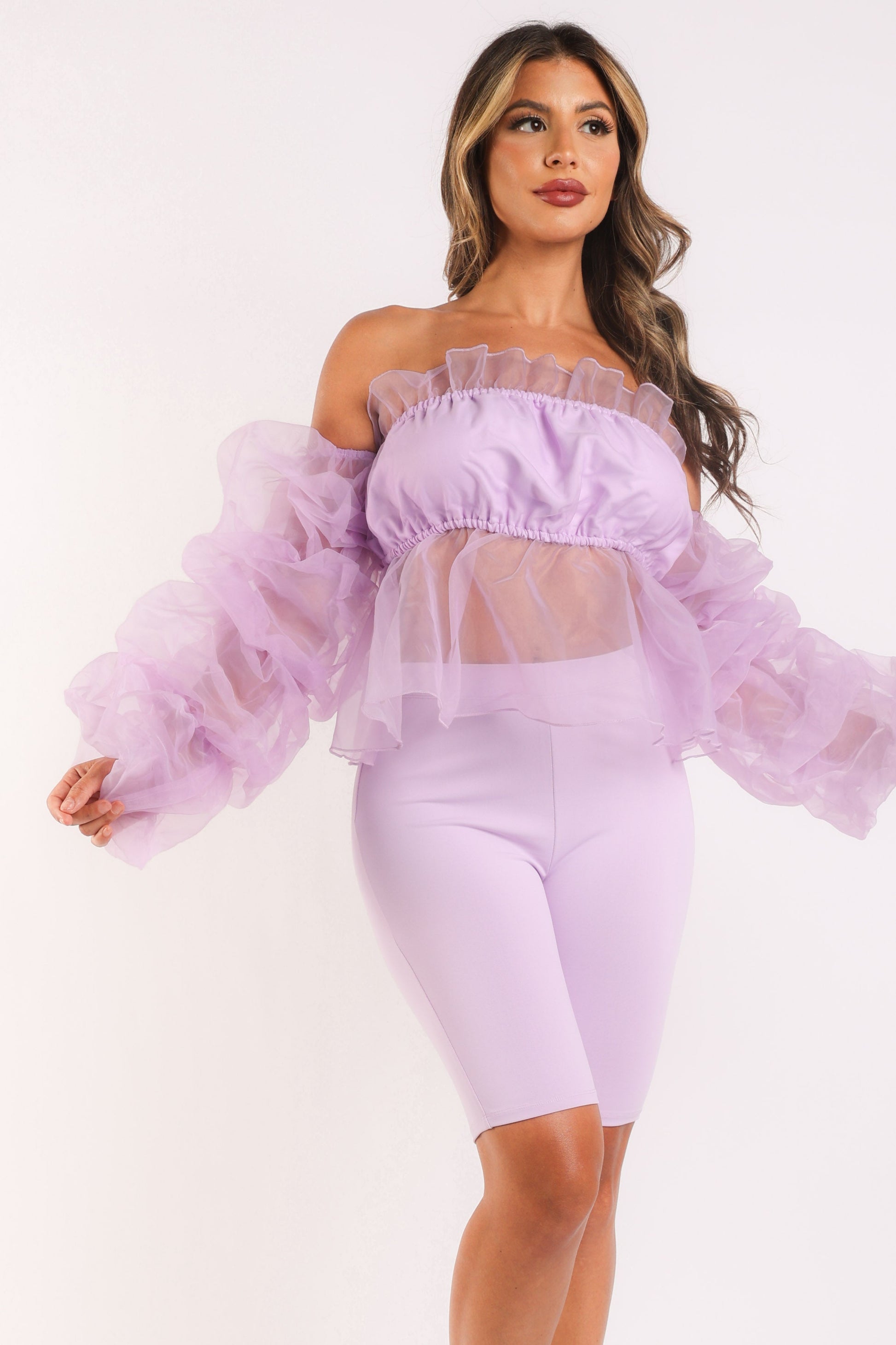 2-Piece Set Lavender Organza Sleeve 