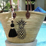 Straw Bag with Hand-Painted Pineapple