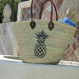 Straw Bag with Hand-Painted Pineapple