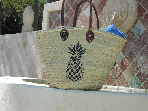 summer beach tote straw bag pineapple art