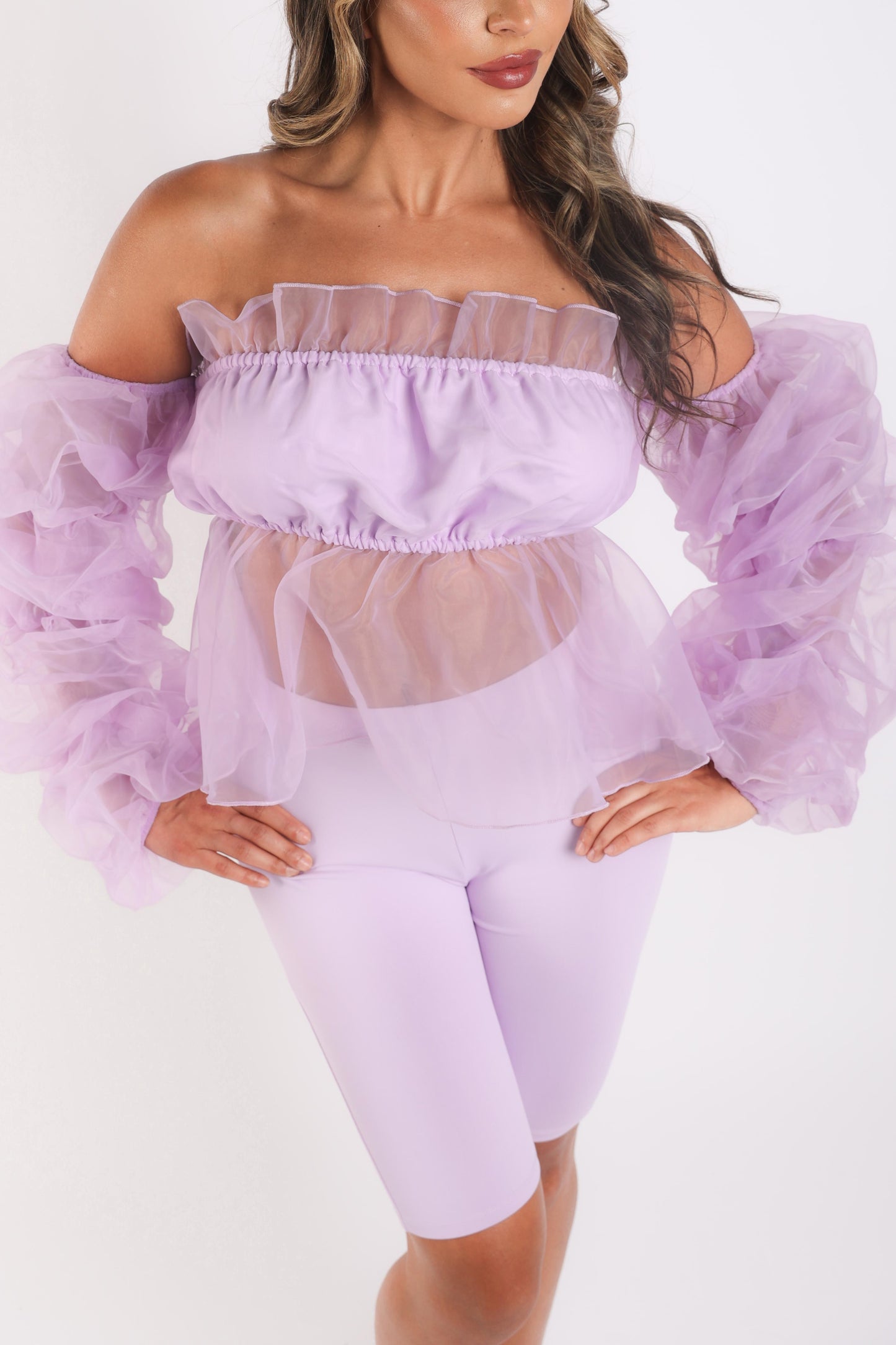 2-Piece Set Lavender Organza Sleeve 