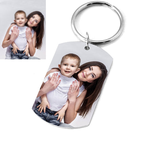custom engraved keychain with photo and name pendant