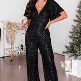 Black Sequin V-Neck Jumpsuit