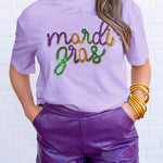 Sparkly white Mardi Gras tee with sequin detailing for a lively look