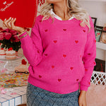 Trendy and cozy rose red sweater with heart design