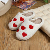 White Heart Print Plush Slippers