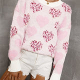 Pink Heart Leopard Print Sweater