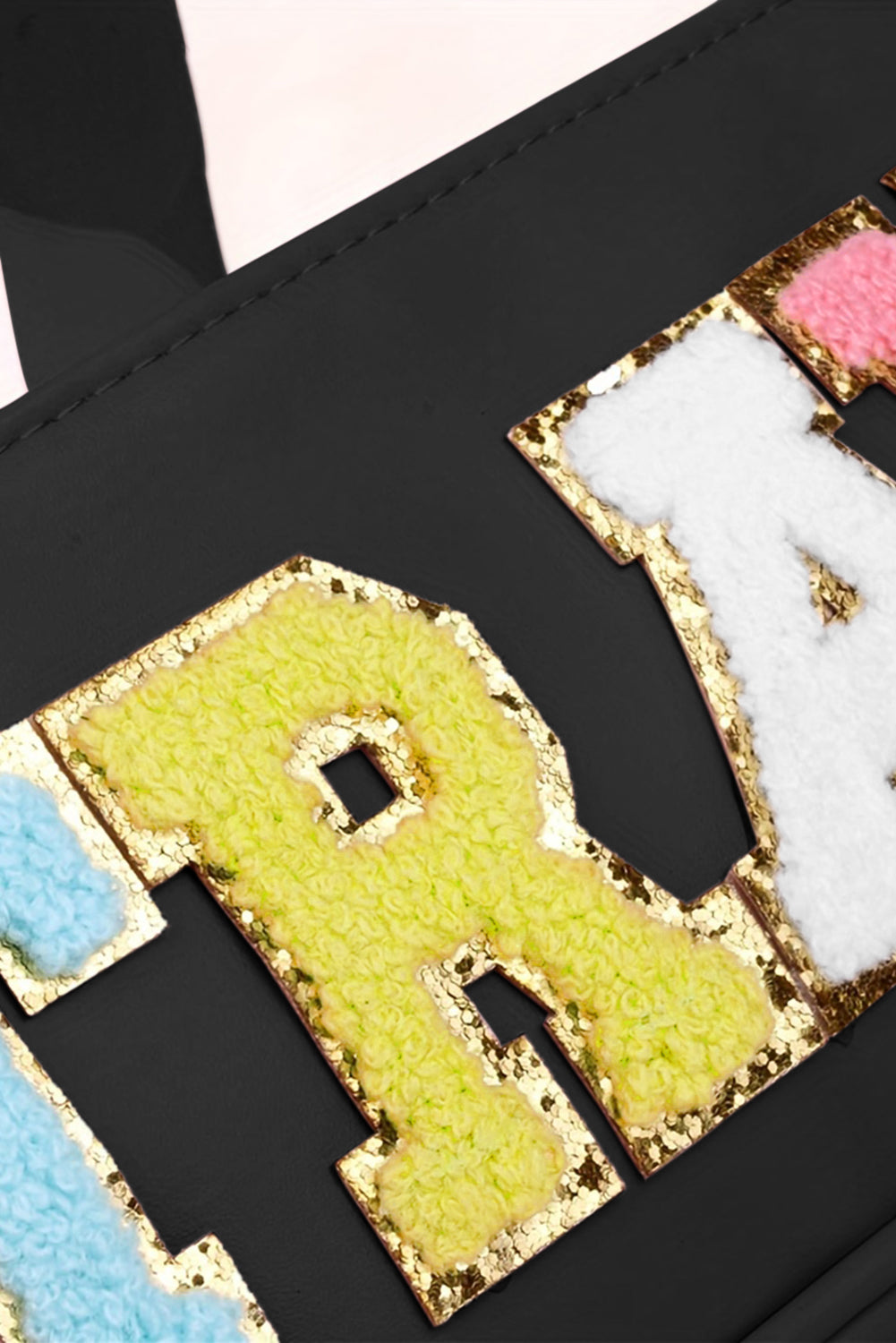 Trendy black makeup bag with a chic chenille and PVC design