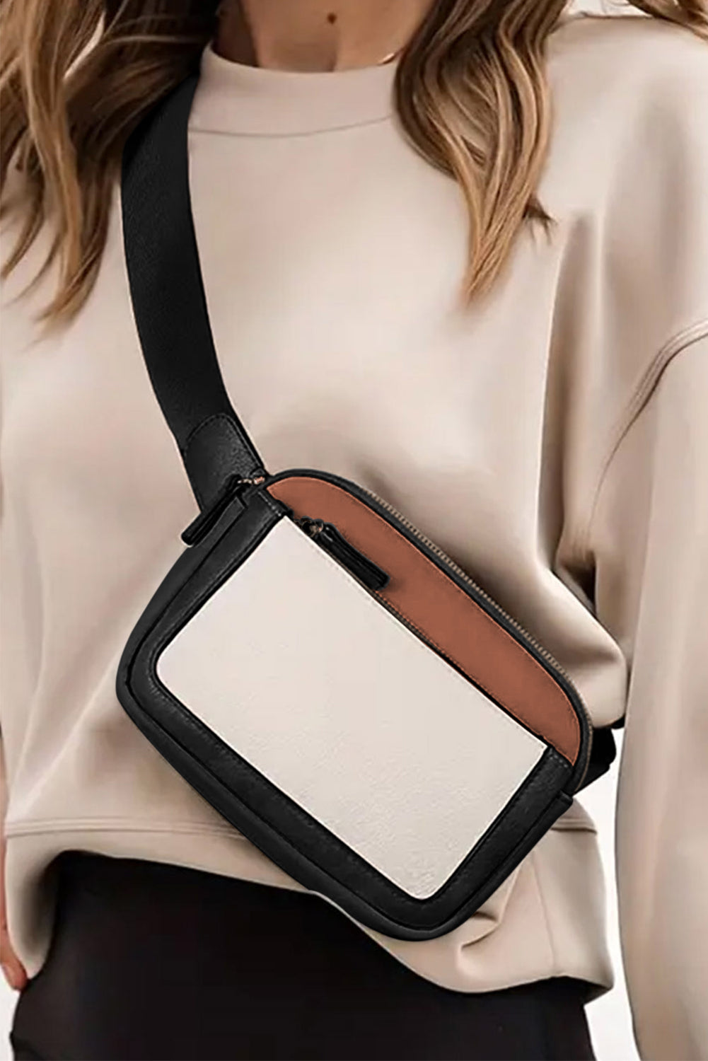 Stylish white color block crossbody bag with chic design