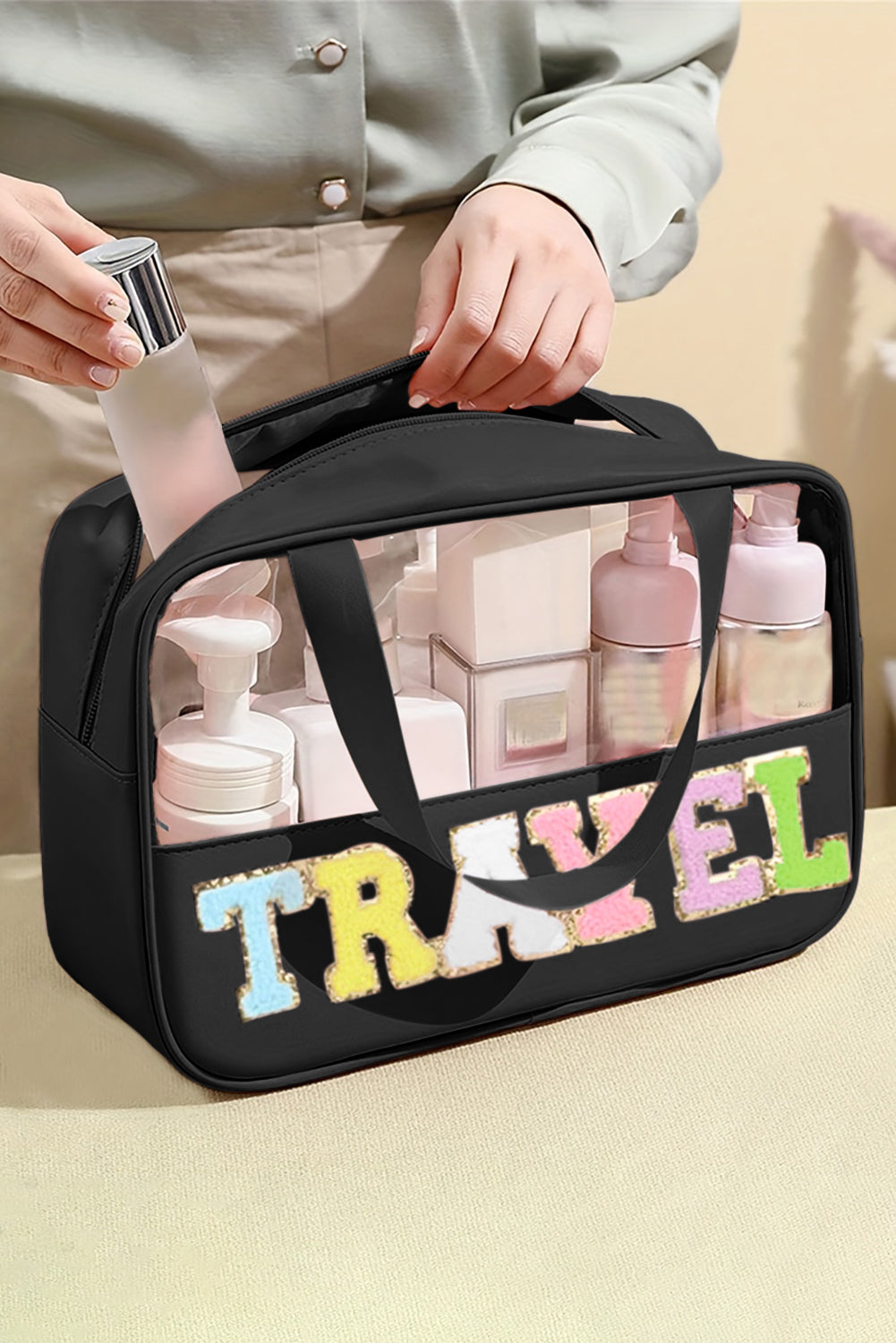 Durable and stylish black travel makeup organizer bag