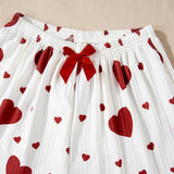 White Heart Print Pajama Set