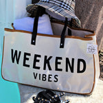 Fashionable white canvas tote bag with letter print design