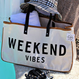 Fashionable white canvas tote bag with letter print design