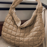 Chic beige quilted shoulder bag for a modern, fashionable look