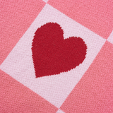 Pink Plus Size Heart Checkered Lantern Sleeve Sweater