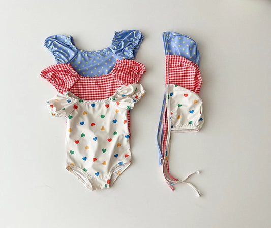 Baby Girl Print Pattern Hot Selling Swimsuit With Hats