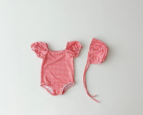 Baby Girl Print Pattern Hot Selling Swimsuit With Hats