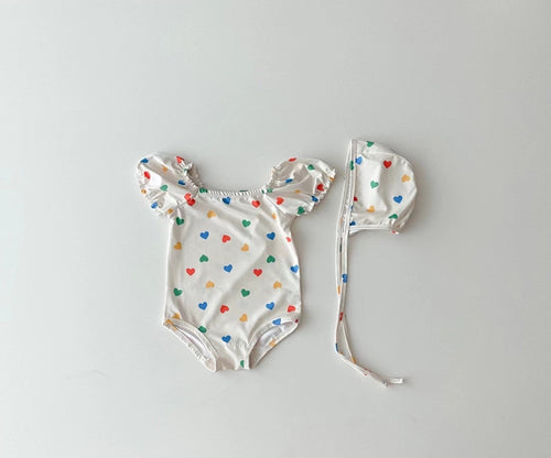 Baby Girl Print Pattern Hot Selling Swimsuit With Hats